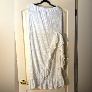 NWT Bailey Rose White Asymmetrical Wrap Maxi Long Skirt Lace Slit Boho M